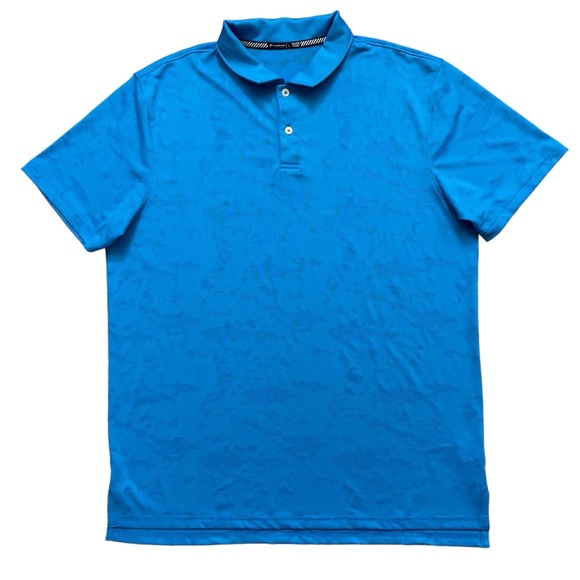 Southern Tide Polo Shirt Mens L Short Sleeve Performance Camo Shark Print Blue - Picture 2 of 5